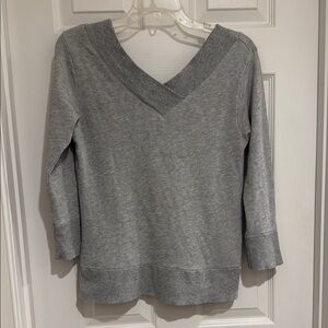 Stem Gray V-Neck 3/4 Sleeve Cotton Women's Sweater